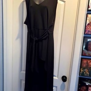 Black sleeveless high low dress with tie in front
